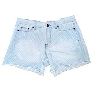 J. Crew Railroad Light blur striped Distressed Shorts